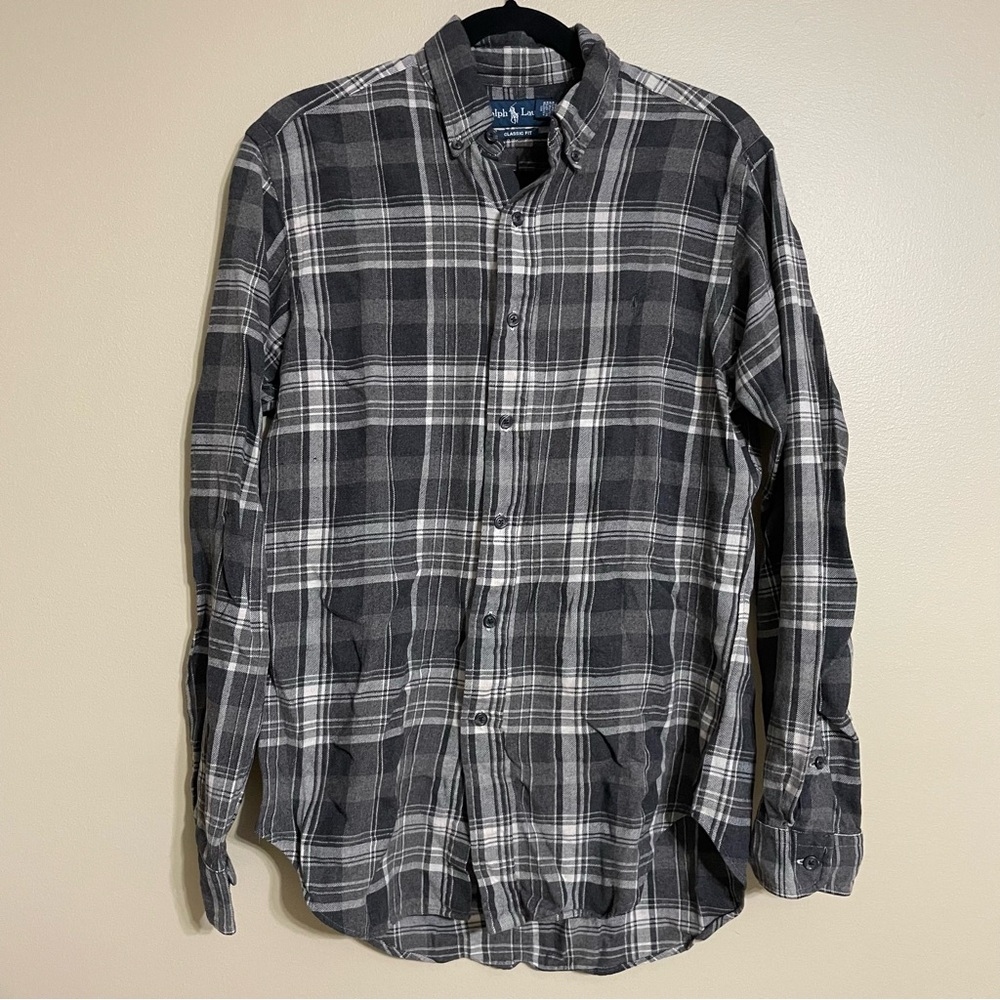 Ralph Lauren Classic Fit Button Down plaid grey‎ neutral size small